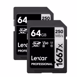Lexar 64GB (2-Pack) Professional 1667x SDXC Memory Cards UHS-II C10 U3 V60 Full-HD & 4K Video Up To 250MB/s Read for P ...