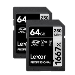 Lexar 64GB (2-Pack) Professional 1667x SDXC Memory Cards  UHS-II  C10  U3  V60  Full-HD & 4K Video  Up To 250MB/s Read  for Professional Photographer