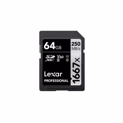 Lexar SDXC, 64 GB, 64 GB, SDXC, Class 10, UHS-II, 250 MB/s, 90 MB/s