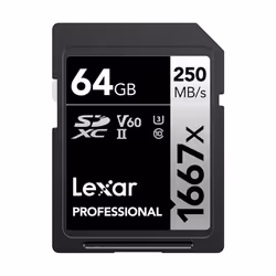 Lexar 64GB Professional 1667x SDXC Memory Card  UHS-II  C10  U3  V60  Full-HD & 4K Video  Up To 250MB/s Read  for Professiona ...