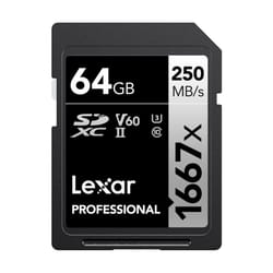 Lexar 64GB Professional 1667x SDXC Memory Card  UHS-II  C10  U3  V60  Full-HD & 4K Video  Up To 250MB/s Read  for Professional Photographer  Videograp