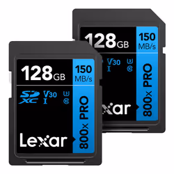 Lexar 128GB (2-Pack) High-Performance 800x PRO SDXC UHS-I Memory Card C10 U3 V30 4K UHD Video Up to 150MB/s Read for Po ...