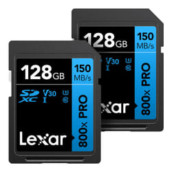 Lexar 128GB (2-Pack) High-Performance 800x PRO SDXC UHS-I Memory Card  C10  U3  V30  4K UHD Video  Up to 150MB/s Read  for Point-and-Shoot &
