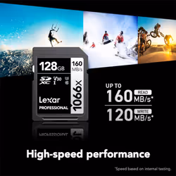 Lexar 128GB Professional 1066x SDXC Memory Card  UHS-I  C10  U3  V30  Full-HD & 4K Video  Up To 160MB/s Read  for DSLR and Mirrorless Camera