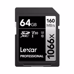 Lexar Professional 1066x, 64 GB, SDXC, Class 10, UHS-I, 160 MB/s, 70 MB/s