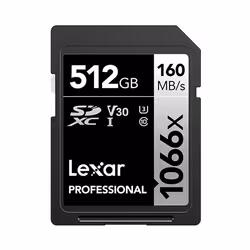 Lexar Professional 1066x, 512 GB, SDXC, Class 10, UHS-I, 160 MB/s, 120 MB/s