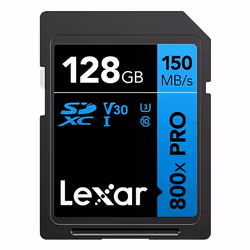 Lexar High-Performance 800xPRO, 128 GB, SDXC, Class 10, UHS-I, 150 MB/s, 45 MB/s