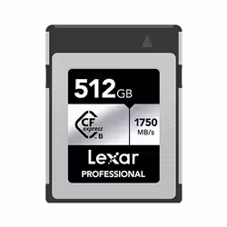 Lexar LCXEXSL512G-RNENG, 512 GB, CFexpress Type B, 1750 MB/s, 1300 MB/s, Silver