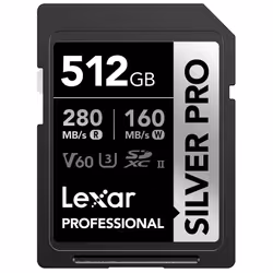 Lexar 512GB Professional SILVER PRO SDXC Memory Card  UHS-II  C10  U3  V60  Full-HD & 4K Video  Up To 280MB/s Read  for Profe ...