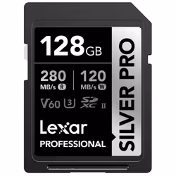 Lexar 128GB Professional SILVER PRO SDXC Memory Card UHS-II C10 U3 V60 Full-HD & 4K Video Up To 280MB/s Read for Profe ...