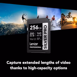 Lexar 256GB Professional SILVER PRO SDXC Memory Card  UHS-II  C10  U3  V60  Full-HD & 4K Video  Up To 280MB/s Read  for Professional Photogr