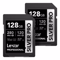 Lexar 128GB (2-PK) Professional SILVER PRO SDXC Memory Card UHS-II C10 U3 V60 Full-HD & 4K Video Up To 280MB/s Read for Profe ...