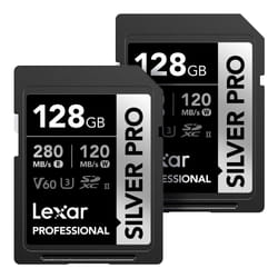 Lexar 128GB (2-PK) Professional SILVER PRO SDXC Memory Card UHS-II C10 U3 V60 Full-HD & 4K Video Up To 280MB/s Read for Professional Photographer Vide
