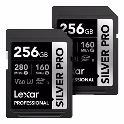 Lexar 256GB (2-PK) Professional SILVER PRO SDXC Memory Card  UHS-II  C10  U3  V60  Full-HD & 4K Video  Up To 280MB/s Read  fo ...