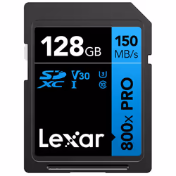 Lexar High-Performance 800x PRO, 128 GB, SDXC, Class 10, UHS-I, 150 MB/s, 45 MB/s