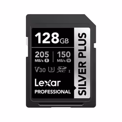 Lexar Professional SILVER PLUS, 128 GB, SDXC, Class 3, UHS-I, 205 MB/s, 150 MB/s