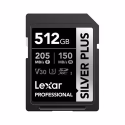 Lexar Professional SILVER PLUS, 512 GB, SDXC, UHS-I, 205 MB/s, 150 MB/s, Class 3 (U3)