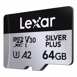 Lexar Professional SILVER PLUS, 64 GB, MicroSDXC, Class 3, UHS-I, 205 MB/s, 100 MB/s