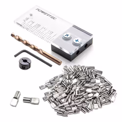 POWERTEC 72065 1/4 Dowel Drilling Jig & 100pk 1/4 Shelf Peg Set with Laser Cut Alignment Marker with Depth Scale  Cobalt Dril ...