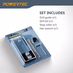 POWERTEC 72065 1/4 Dowel Drilling Jig & 100pk 1/4 Shelf Peg Set with Laser Cut Alignment Marker with Depth Scale  Cobalt Drill Bit  Split Ring Stop Co