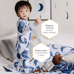 Burt's Bees Baby baby boys Pajamas  Zip-front Non-slip Footed Pjs  Organic Cotton and Toddler Sleepers  Indigo Hello Moon  12 Months US