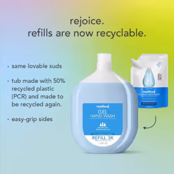 Method Gel Hand Soap Refill  Waterfall  Recyclable Bottle  Biodegradable Formula  34 oz (Pack of 4)
