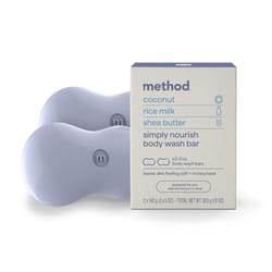 Method Bar Soap  Simply Nourish  Coconut  Rice Milk + Shea Butter notes  Plastic Free  2 bars  5oz each
