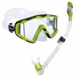cressi Panoramic Wide View 3 Panel Mask Dry Snorkel Set Lime greencle