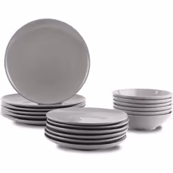 Amazon Basics 18-Piece Stoneware Dinnerware Set - Smokey Grey, Service