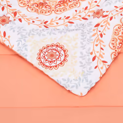 Amazon Basics Full/Queen Comforter Set with Sheets  5-Piece Coral Medallion Bedding  Lightweight Microfiber Bed-in-a-Bag