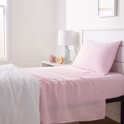 Amazon Basics Kid's Soft Easy-Wash Lightweight Microfiber 3-Piece Sheet Set Twin Light Pink Solid