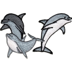 Three Dolphins - Greyish with White - Embroidered Iron On Or Sew On Pa
