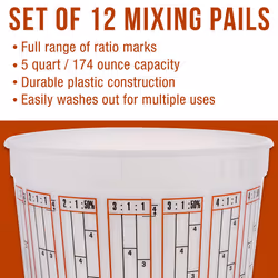 Custom Shop TCP Global Pack of 12  Mix CupsBuckets  5 Quart  174 Ounce Volume Paint and Epoxy Mixing Cups  Mix Cups ar
