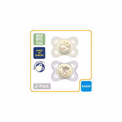 MAM Night Glow in the Dark Silicone Pacifier, Green/White, 0-6 Months, 2-Count