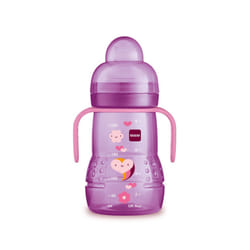 MAM Plastic Trainer Cup 1 Count  8 oz. Trainer Drinking Cup with Extra-Soft Spout  Spill-Free Nipple  and Non-Slip Handles  for Girls 4+ Months  Desig