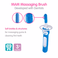 MAM Massaging Baby Toothbrush  Gum Cleaner and Massager with Brushy The Bear Character  Interactive App  for Boys 3+ Months