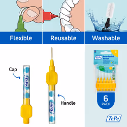 TEPE Interdental Brush Original  Soft Dental Brush for Teeth Cleaning  Pack of 6  0.7 mm  Medium Gaps  Yellow  Size 4