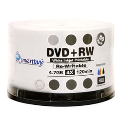 50 Pack Smartbuy Blank DVD+RW 4X 4.7GB 120Min White Inkjet Hub Printable Rewritable DVD Media Disc