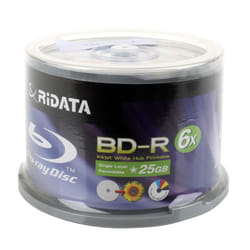 Ridata BD-R 6X 25GB Blu-ray Media White Inkjet Hub Printable Disc  Pack of 50
