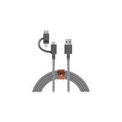 Belt Cable Universal - 6.5ft Ultra-Strong Reinforced [MFi Certified] Durable Charging Cable with 3-in-1 Adaptor for Lightning, USB-C and Micro-USB