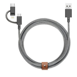 Native Union BELT-KV-ULC-ZEB-AP USB cable 2 m USB-A, Micro-USB USB C/Lightning Grey, White