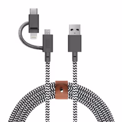 Native Union BELT-KV-ULC-ZEB-AP USB cable 2 m USB-A, Micro-USB USB C/Lightning Grey, White