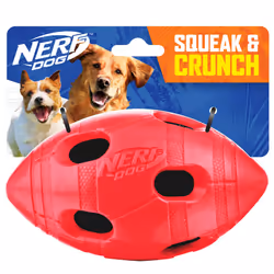 Nerf Dog Rubber Football Dog Toy with Interactive Squeaker and Crunch Lightweight Durable and Water Resistant 6 Inch Diame ...
