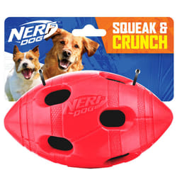 Nerf Dog Rubber Football Dog Toy with Interactive Squeaker and Crunch  Lightweight  Durable and Water Resistant  6 Inch Diameter for Medium/Large Bree