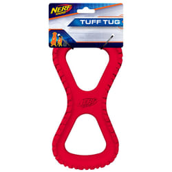Nerf Dog Rubber Tug Dog Toy with Interactive Tire Track Texture  Lightweight  Durable and Water Resistant  for Medium/Large Breeds  Single Unit  Red