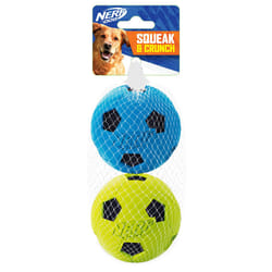 Nerf Dog Soccer Ball Dog Toy with Interactive Crunch  Lightweight  Durable and Water Resistant  3 Inches  for Small/Medium/Large Breeds  Two Pack  Blu