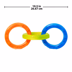 Nerf Dog 10.5in Rubber 3-Ring Tug Dog Toy  Lightweight  Durable and Water Resistant  Single Unit  Blue/Green/Orange