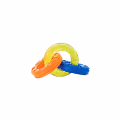Nerf Dog 7.5in Rubber 3-Ring Tug Dog Toy  Lightweight  Durable and Water Resistant Dog Toy for Small Dogs  Single Unit  Blue/Green/Orange