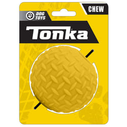 Tonka Rubber Diamond Plate Ball Dog Toy  Lightweight  Durable and Water Resistant  3.5 Inches  Single Unit  Yellow
