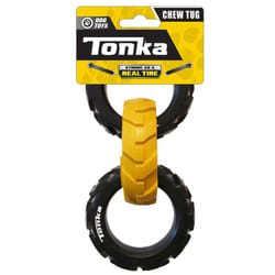 Tonka Rubber 3-Ring Tug Dog Toy  Lightweight  Durable and Water Resistant  7.5 Inches  for Medium/Large Breeds  Single Unit  Yellow/Black